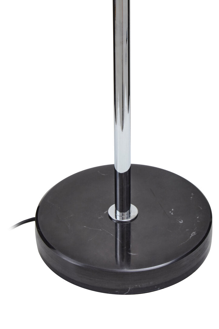 Floor lamp with black base and chrome pole on a white background