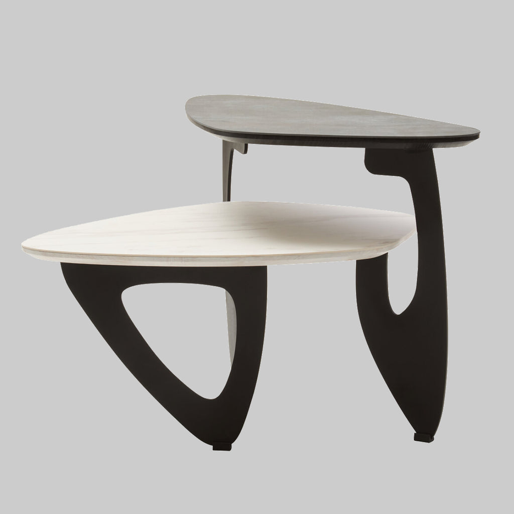 2 Tier Coffee Table with black and white tops on grey background
