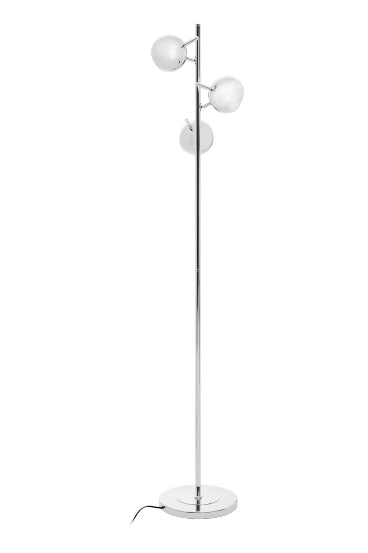 Modern floor lamp with three spherical lights on a white background