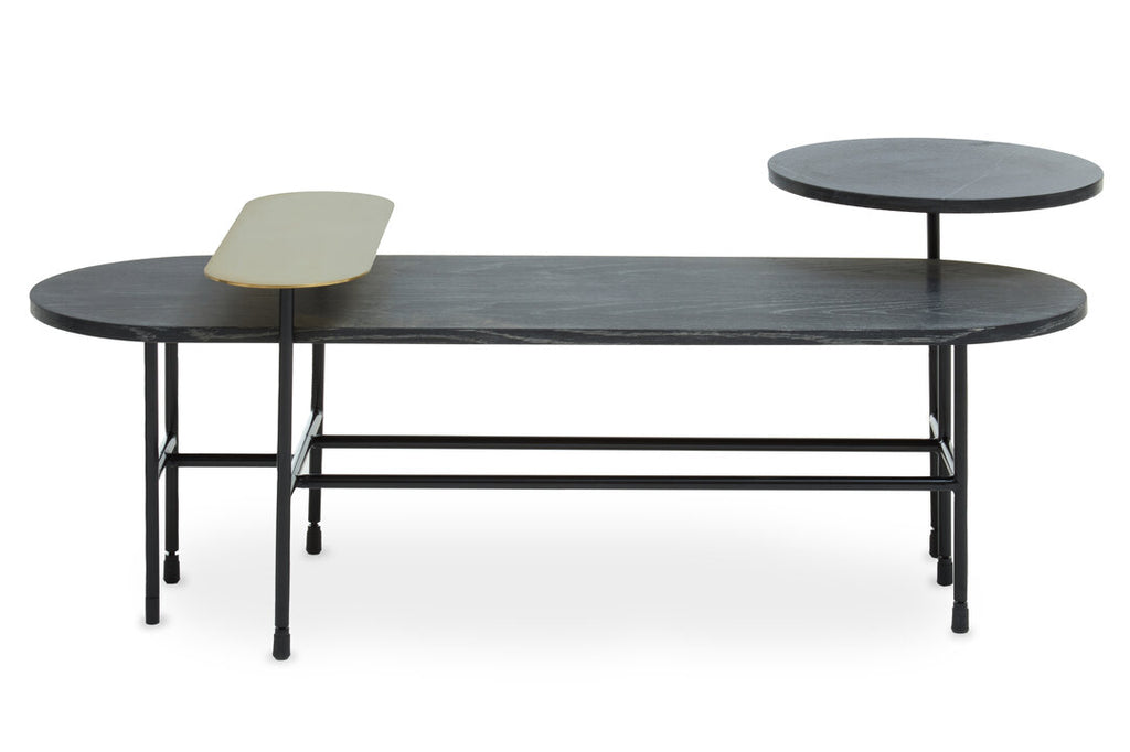 3 Tiered Black Gold and Stone Coffee Table on white background