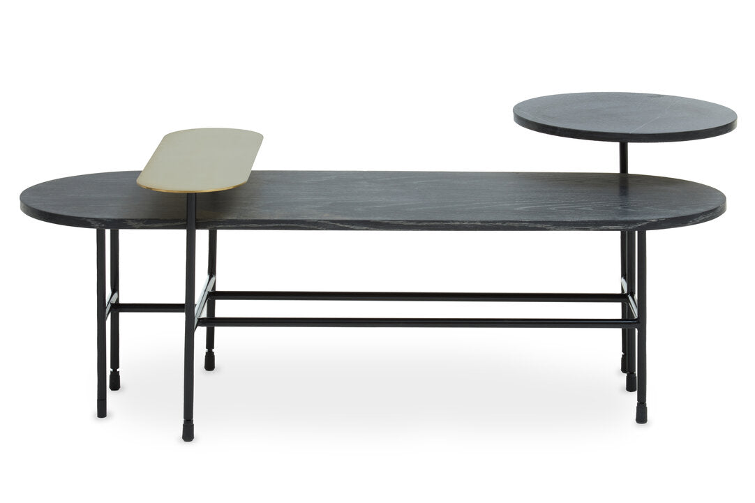 3 Tiered Black Gold and Stone Coffee Table on white background