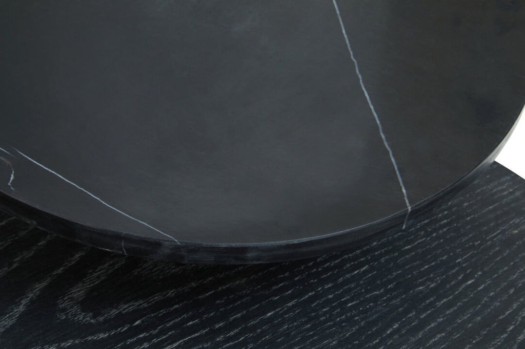 Close up of black wooden and stone finishes