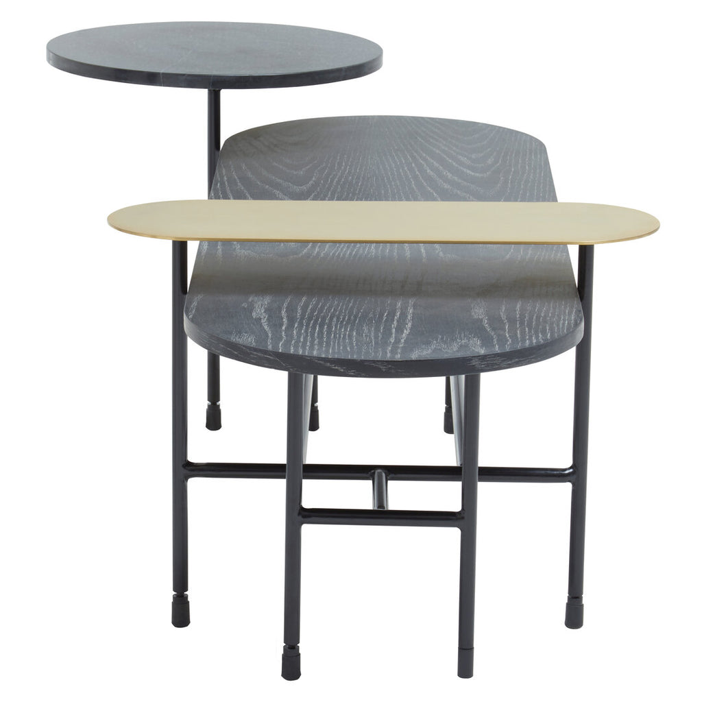 3 Tiered Black Gold and Stone Coffee Table on white background