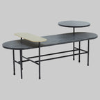 3 Tiered Black Gold and Stone Coffee Table on grey background