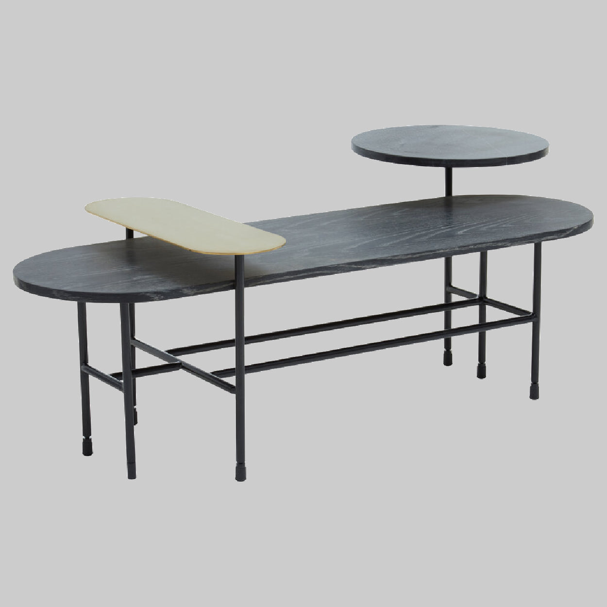 3 Tiered Black Gold and Stone Coffee Table on grey background