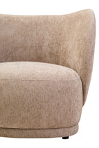 Close-up of a beige upholstered chair with a white background