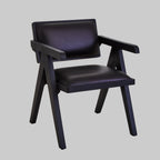 Black chair with leather seat and backrest on a gray background