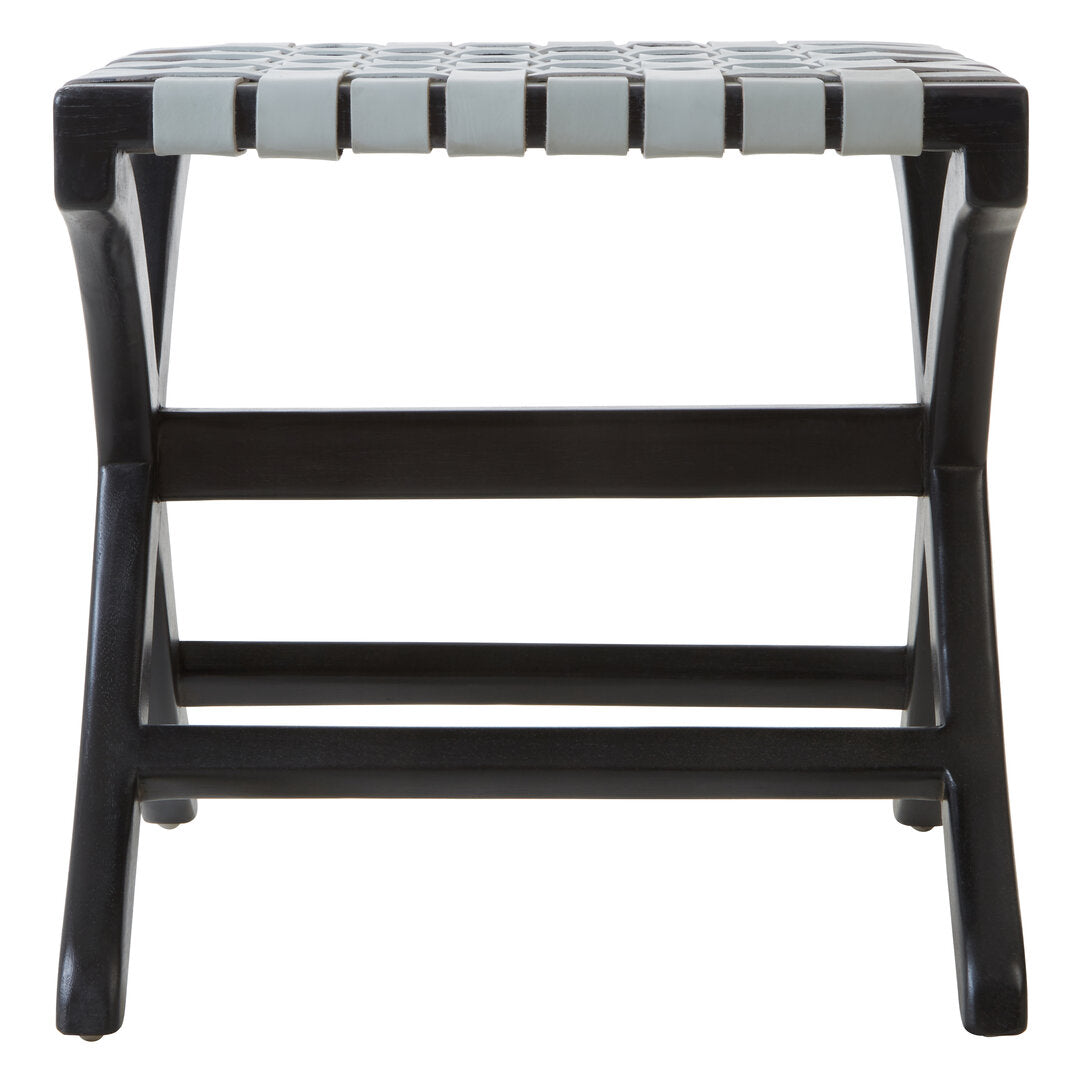 stool with woven top and black base on a white background