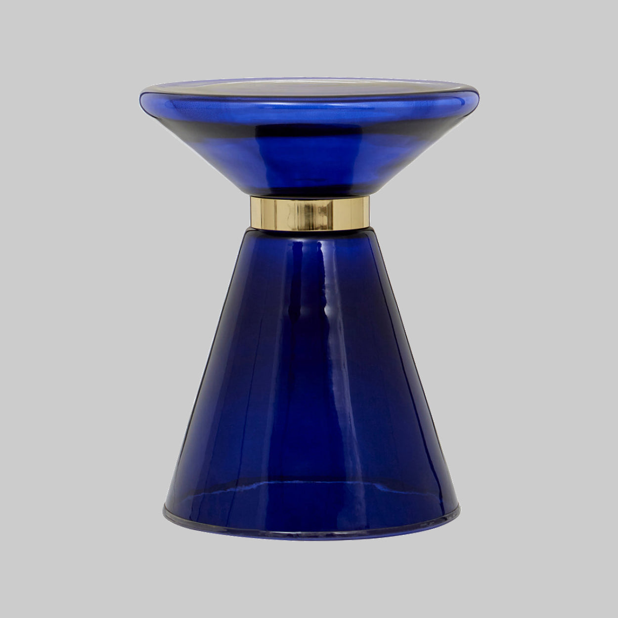 Blue Glass Martini Side Table on grey background