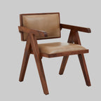 Brown wooden leather chair on grey background