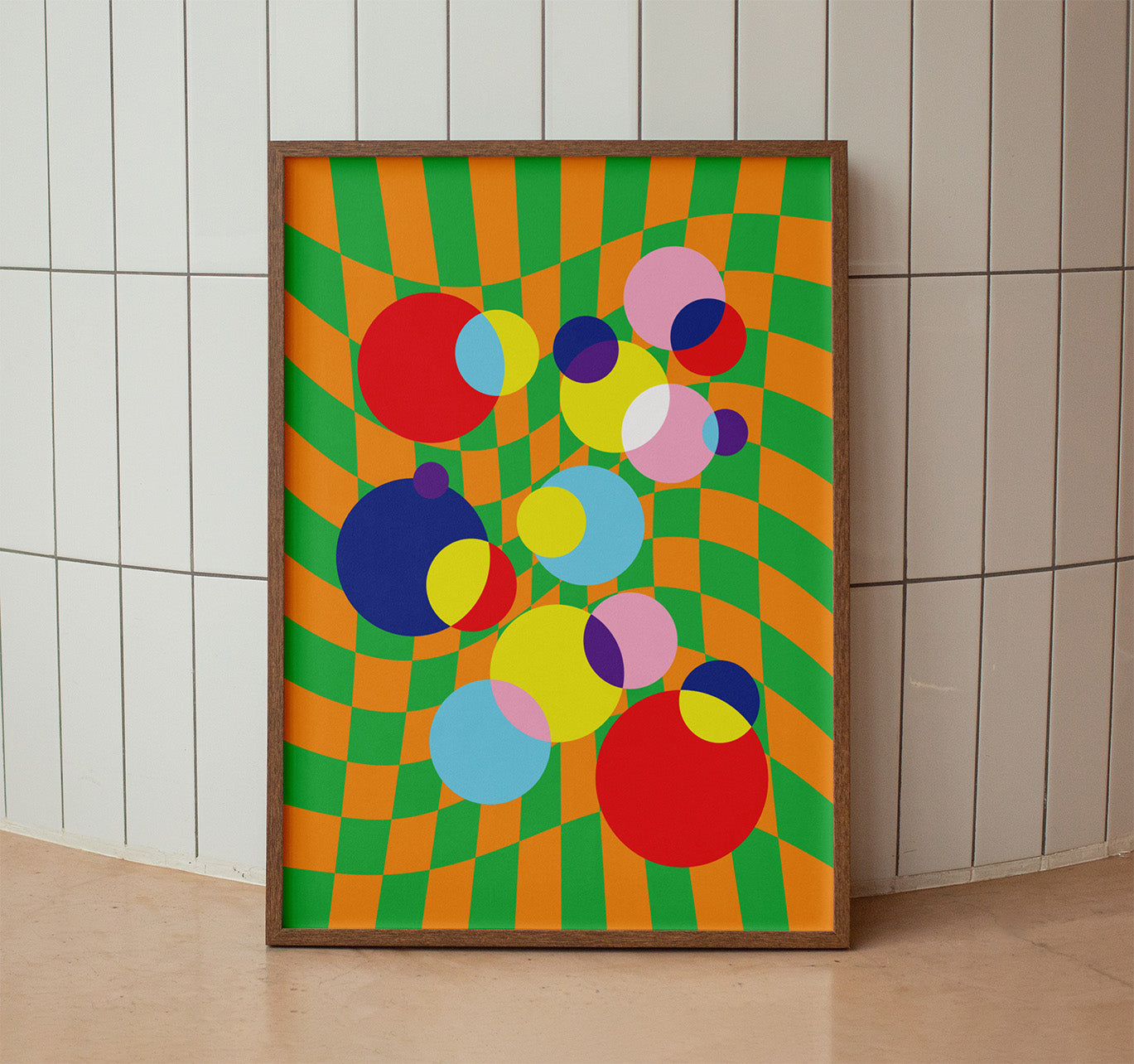 Checkerboard Bubbles Poster in Wooden Frame