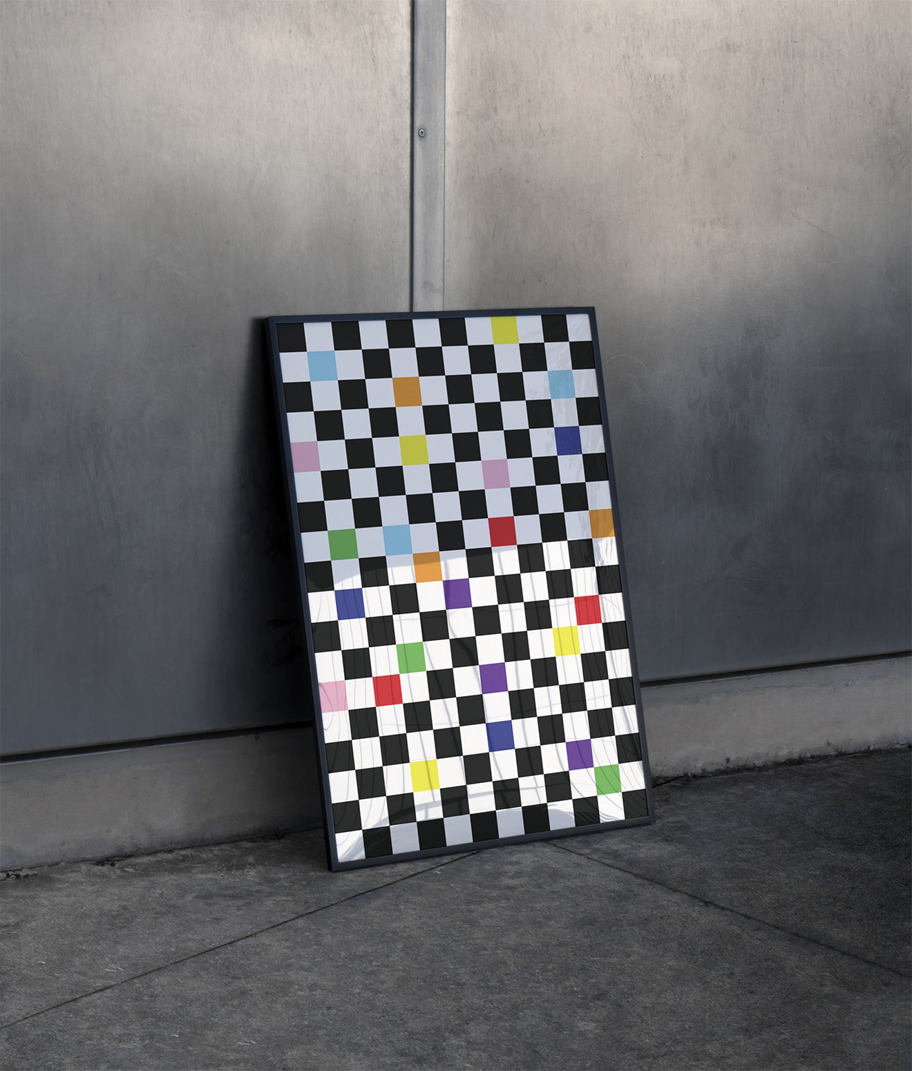 Checkmate Poster in black frame leaning on wall