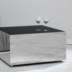 Chrome Square Coffee Table with 2 glasses on