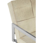 Detail of Chrome Cross Leg Chair with white upholstery on white background