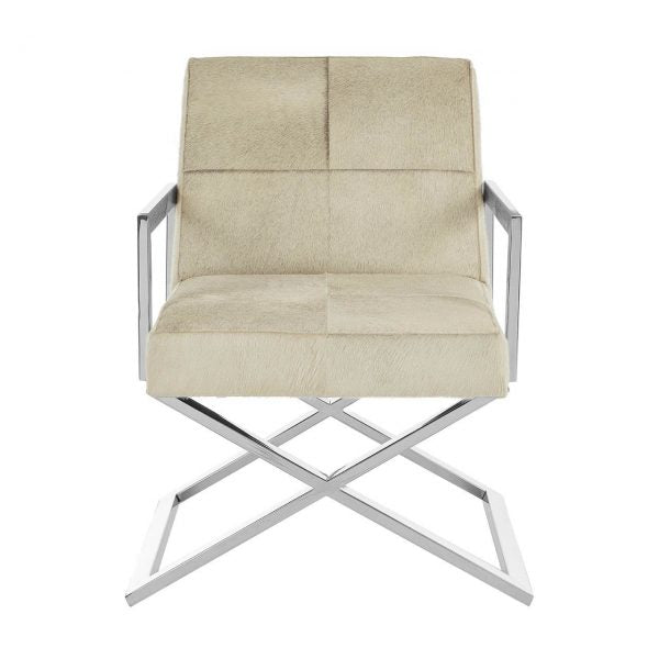 Chrome Cross Leg Chair with white upholstery on white background
