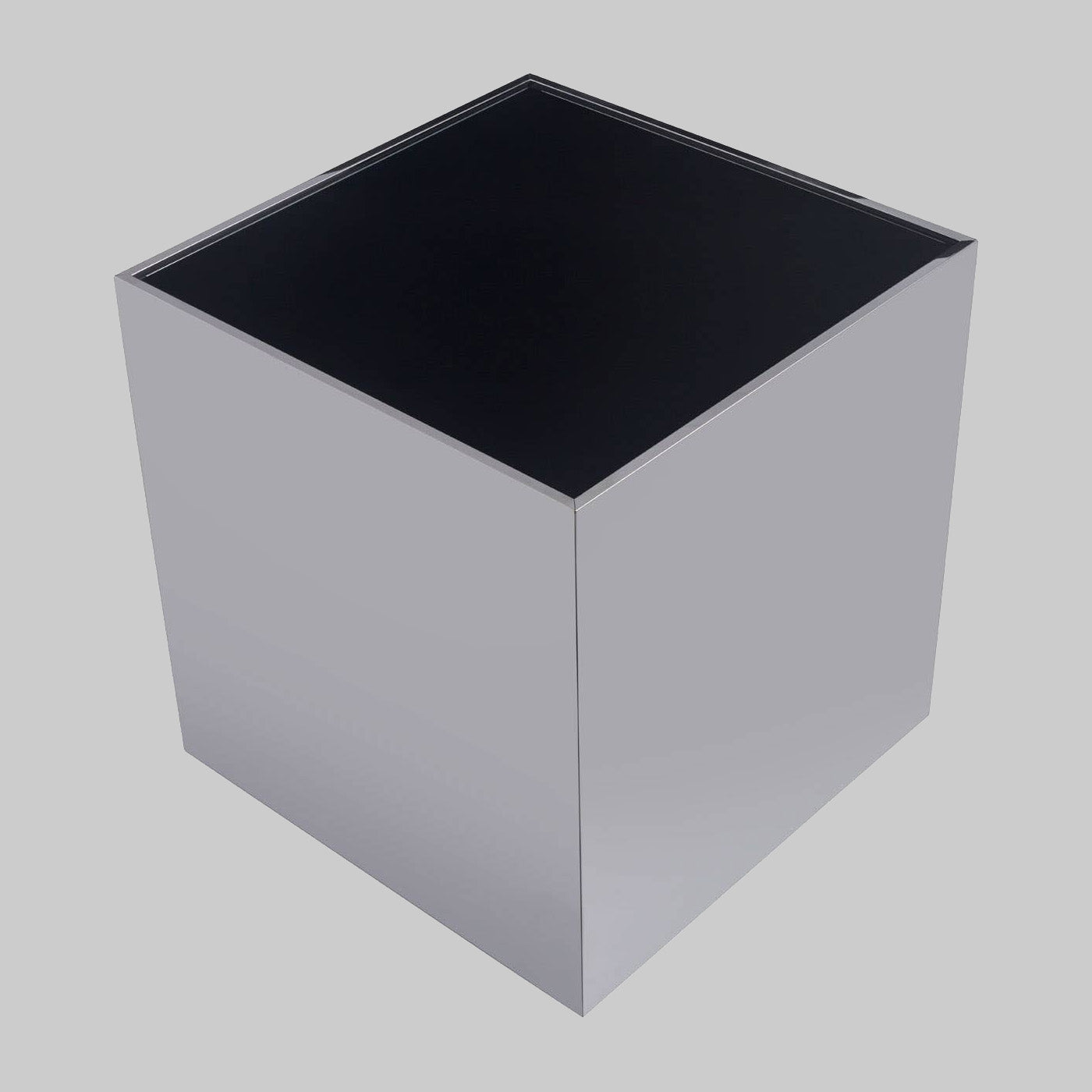 Chrome cube side table with black glass top