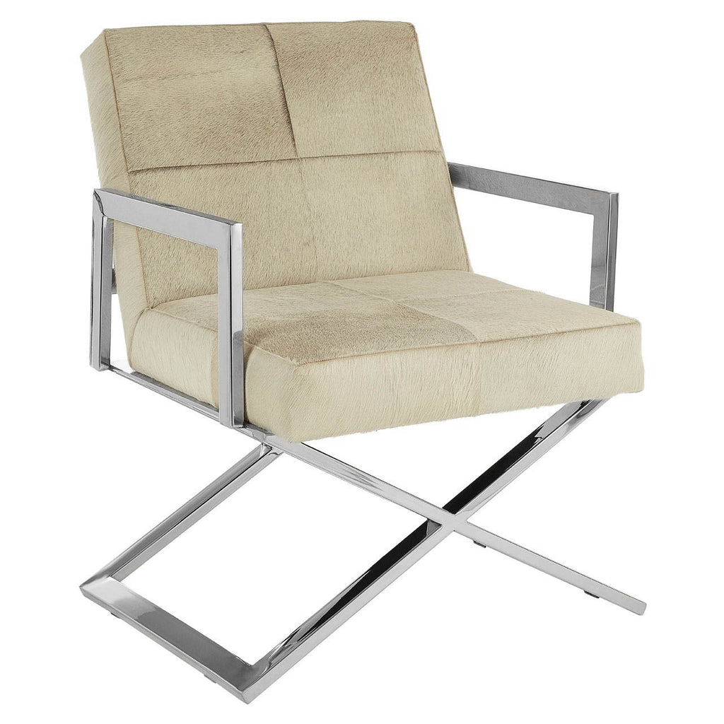 Stainless Steel Cross Leg Dining Chair with Genuine Leather Upholstery