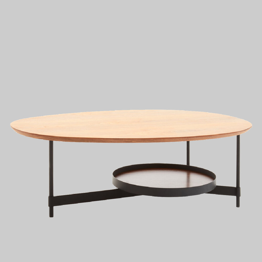 2 tier coffee table on grey background