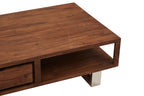 Wooden coffee table with drawer on white backround