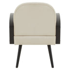 Back of Cream Rattan Velvet Armchair on white background