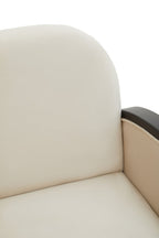 Close up of Cream Rattan Velvet Armchair on white background