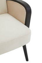Cream Rattan Velvet Armchair on white background