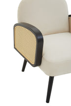 Cream Rattan Velvet Armchair on white background