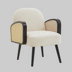 Cream Rattan Velvet Armchair on grey background