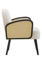 Side view of Cream Rattan Velvet Armchair on white background