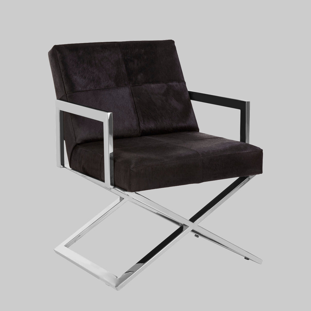 Stainless Steel Cross Leg Dining Chair with Genuine Leather Upholstery