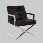 Stainless Steel Cross Leg Dining Chair with Genuine Leather Upholstery