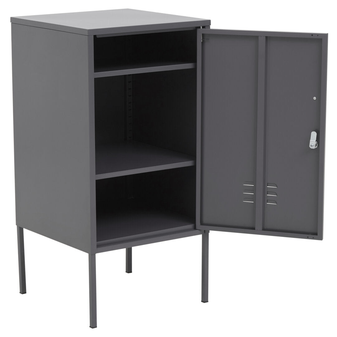 Metal Dark-Grey Cabinet/Side Table with Lock