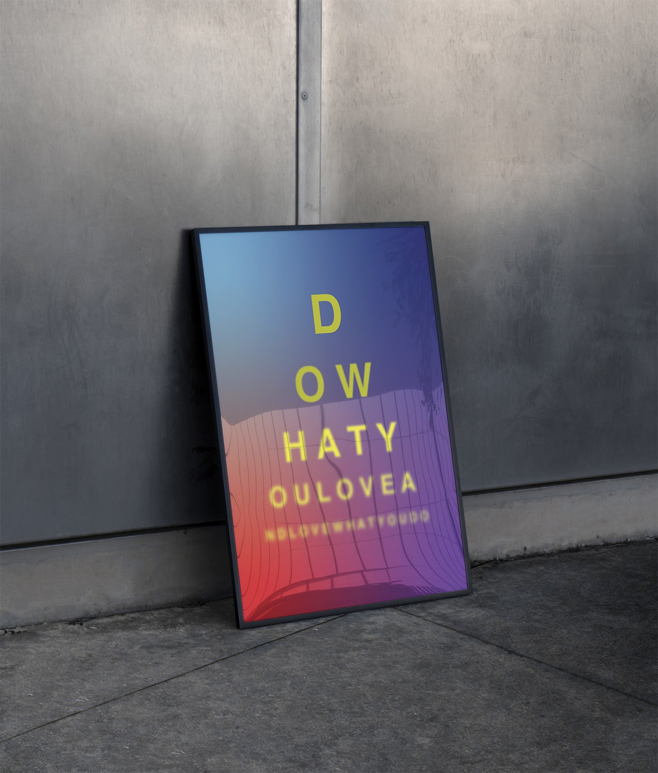 Do What You Love Poster in Black Frame leaning on wall