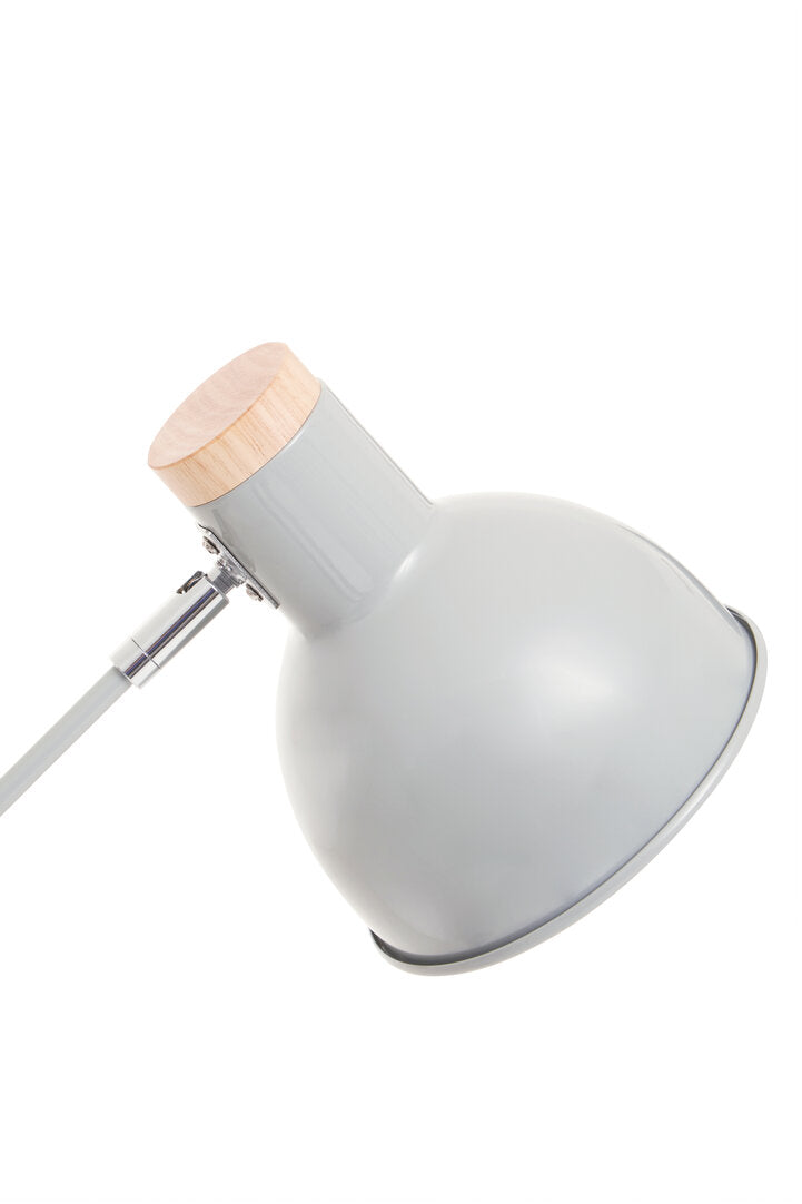 Grey lamp shade with wooden top on a white background