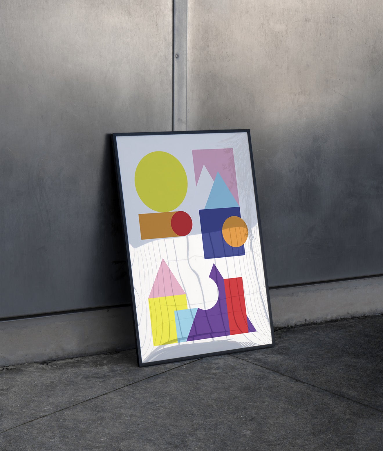 Geometric Poster in Black Frame leaning on wall