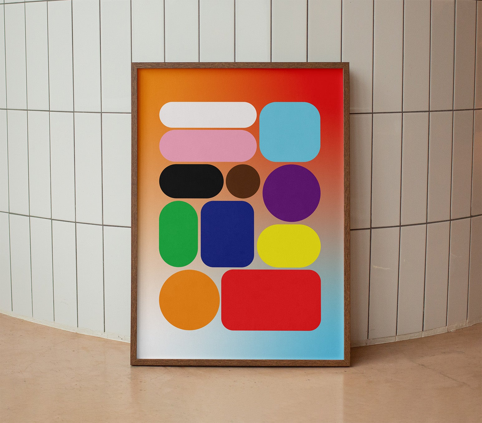 Gradient Blob poster in wooden frame