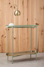 Green Gold Side Table detail on wooden background