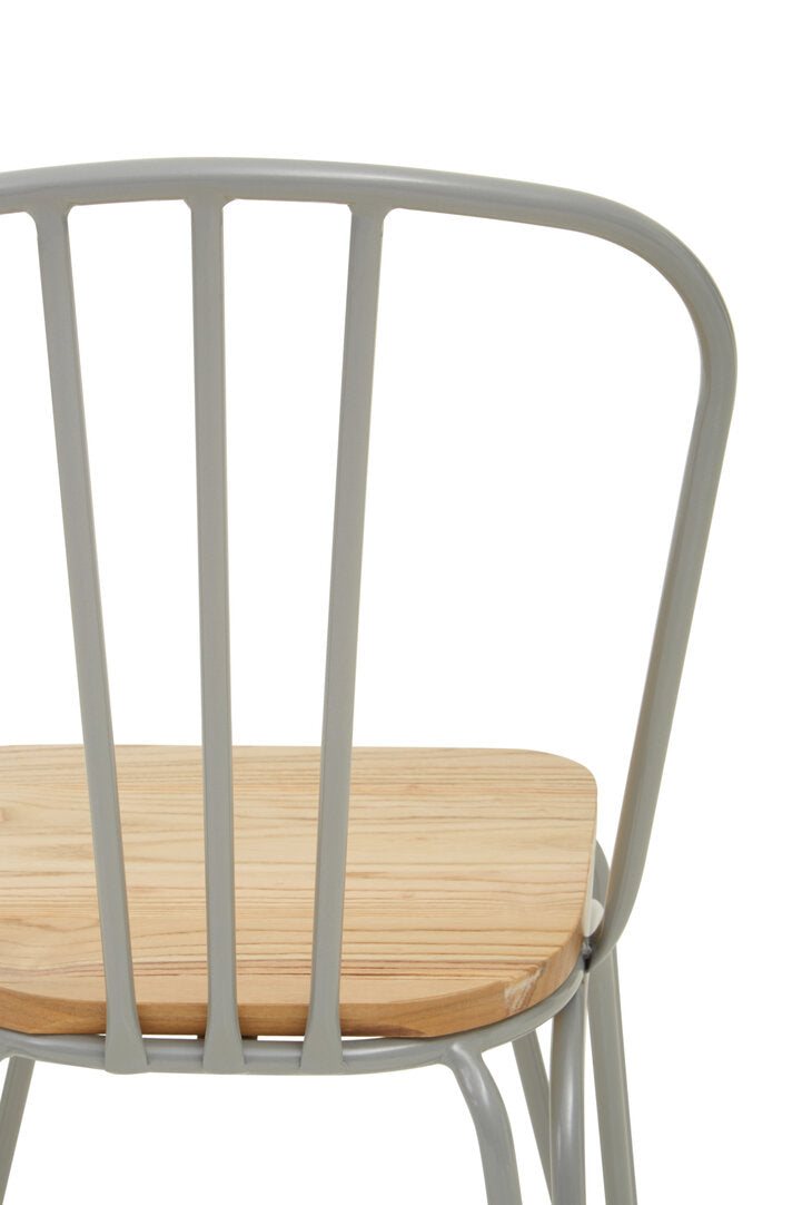 Chair with wooden seat and metal frame on a white background