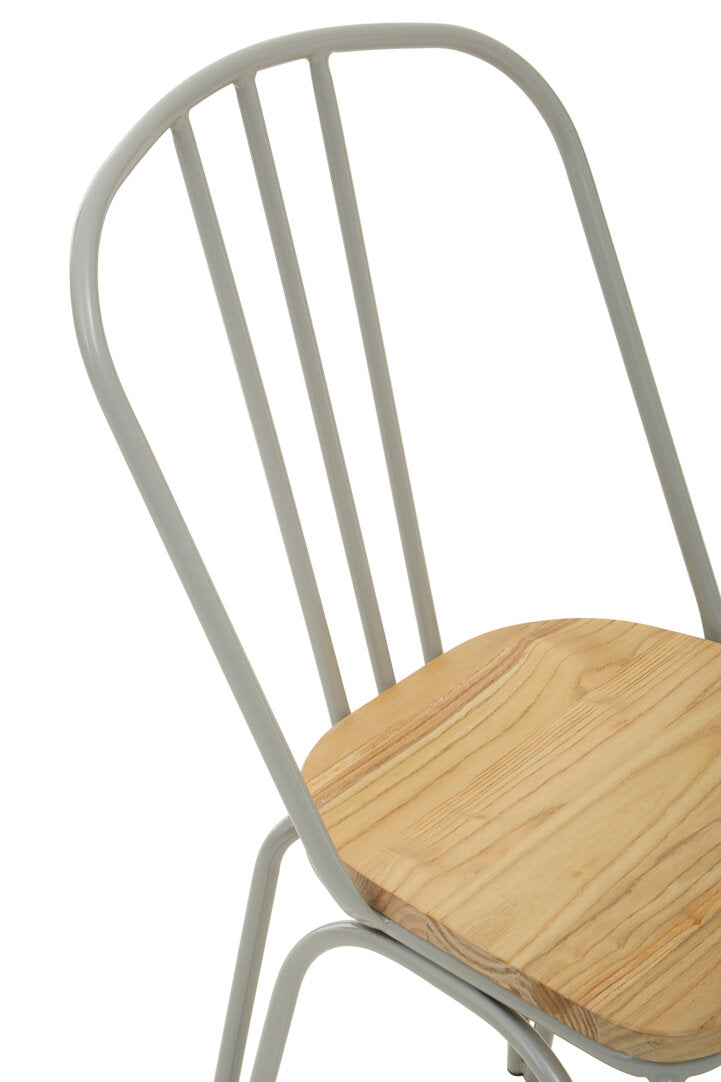 Chair with wooden seat and metal frame on a white background