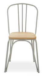 Chair with metal frame and wooden seat on a white background