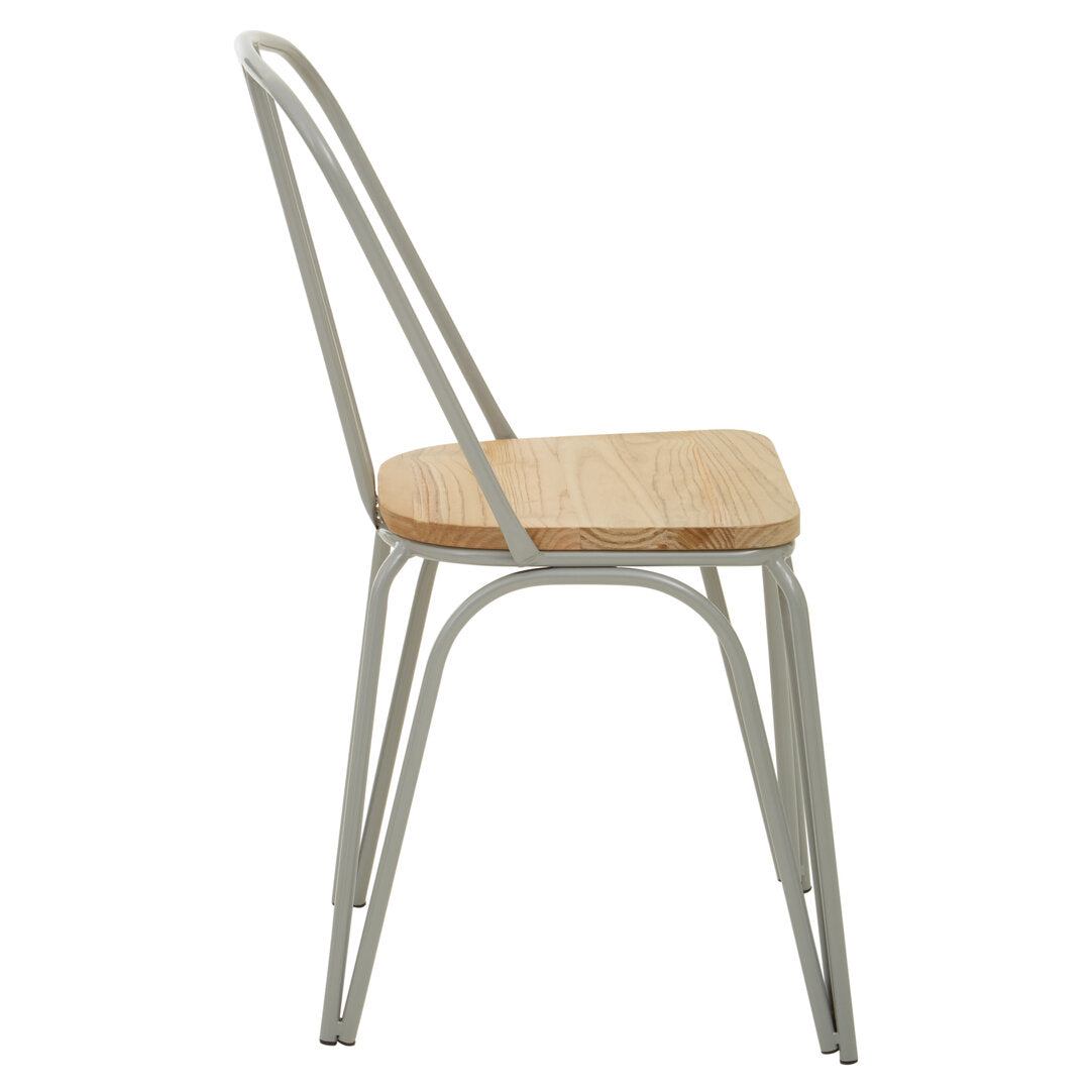 Chair with wooden seat and metal frame on a white background