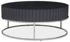 Round Black coffee table on stainless steel  base on white background