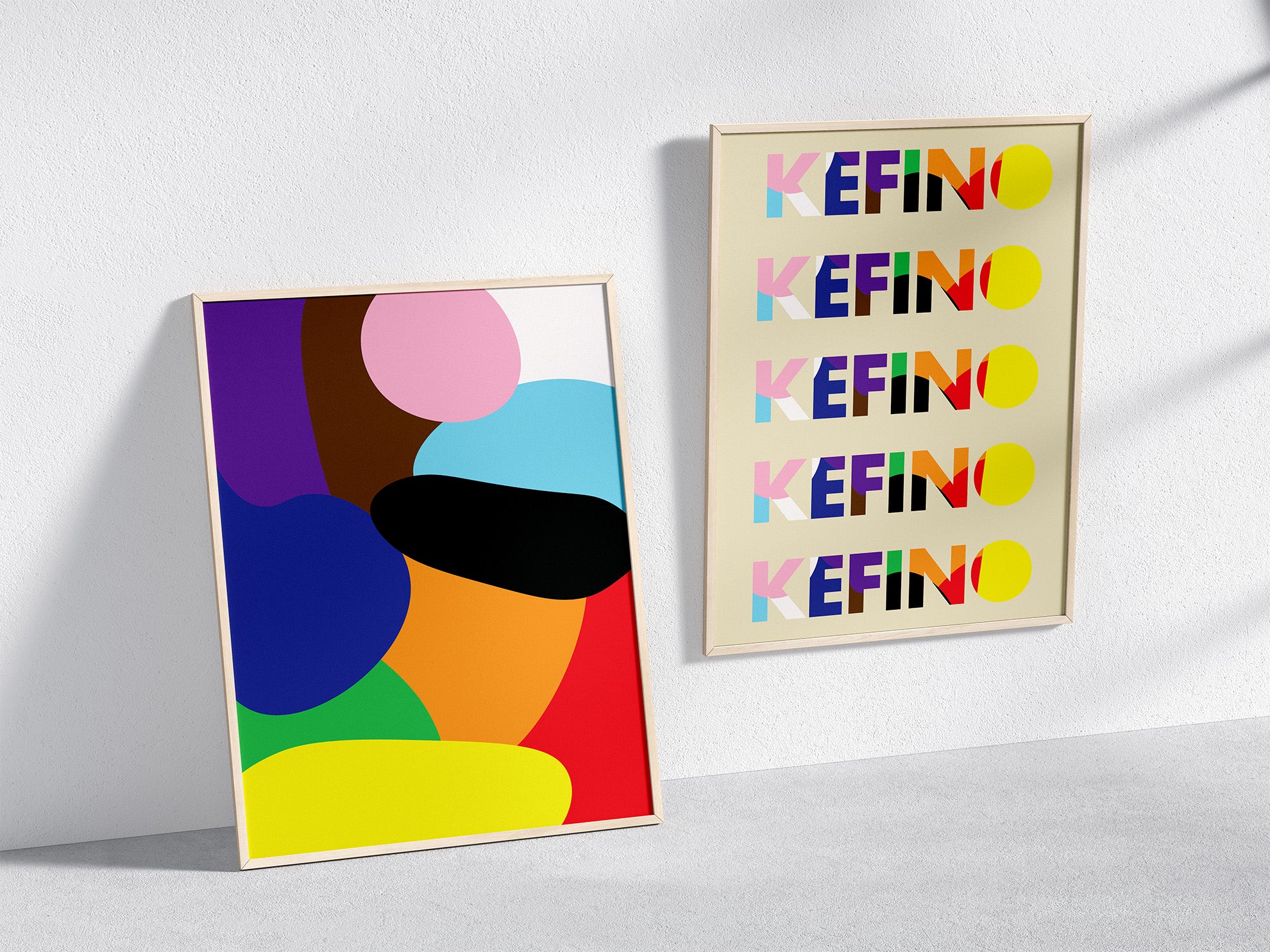Humanity Rainbow Poster and Kefino Logo Poster in wooden frames