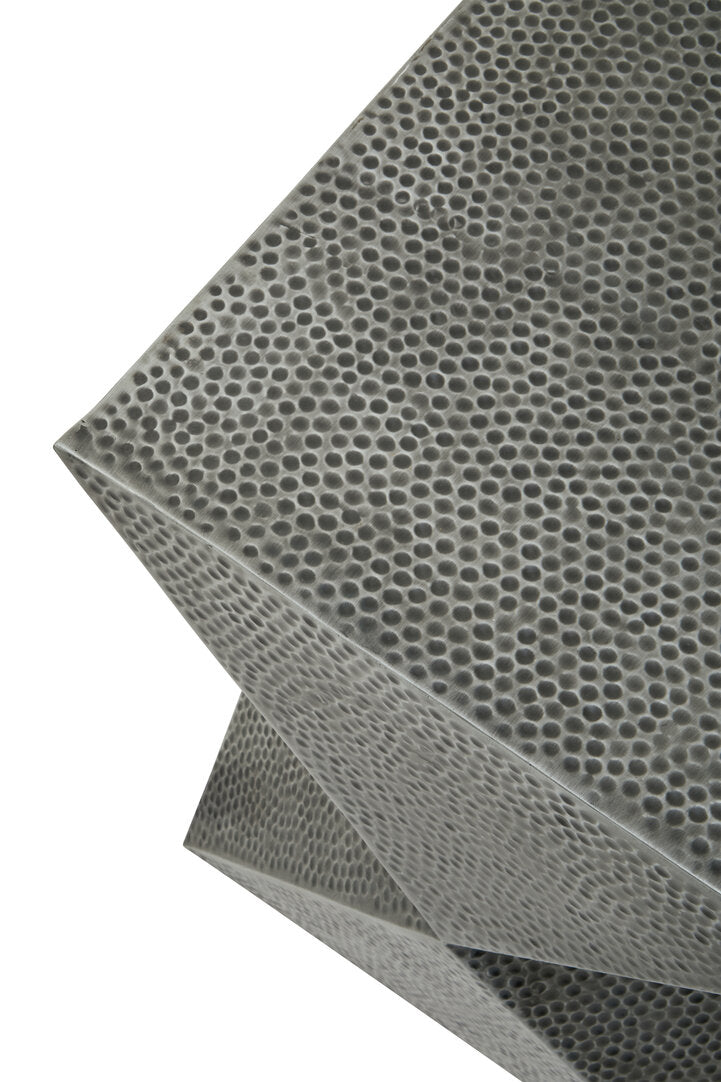 Grey honeycomb metal stool on a white background