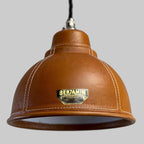Genuine Tan-Leather, Hand-Stitched Lampshade Pendant Light