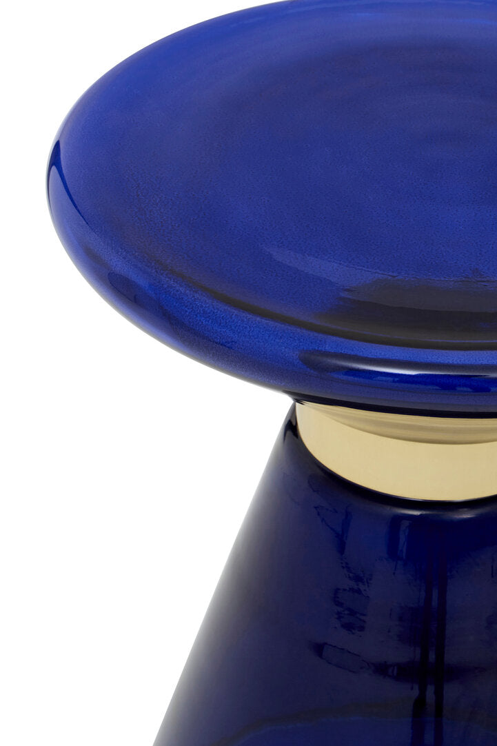 Blue Glass Martini Side Table on white background