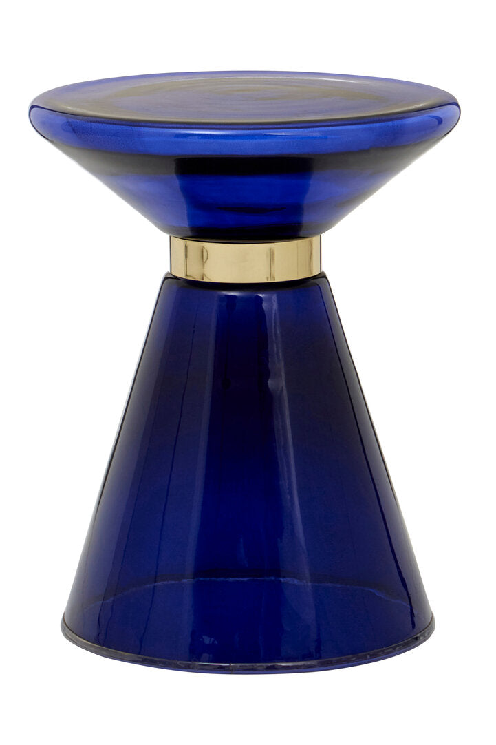 Blue Glass Martini Side Table on white background