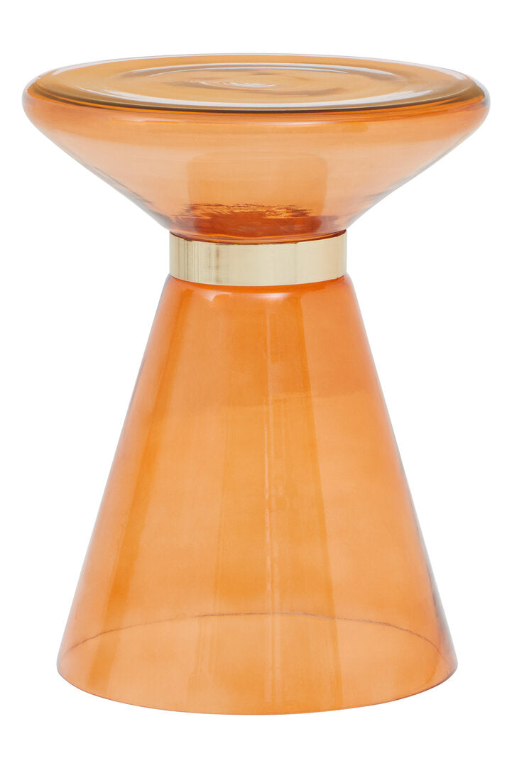 Orange glass table with a gold accent on a white background