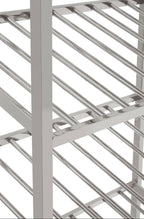 Piermount Metal shelf closeup with multiple shelves on a white background