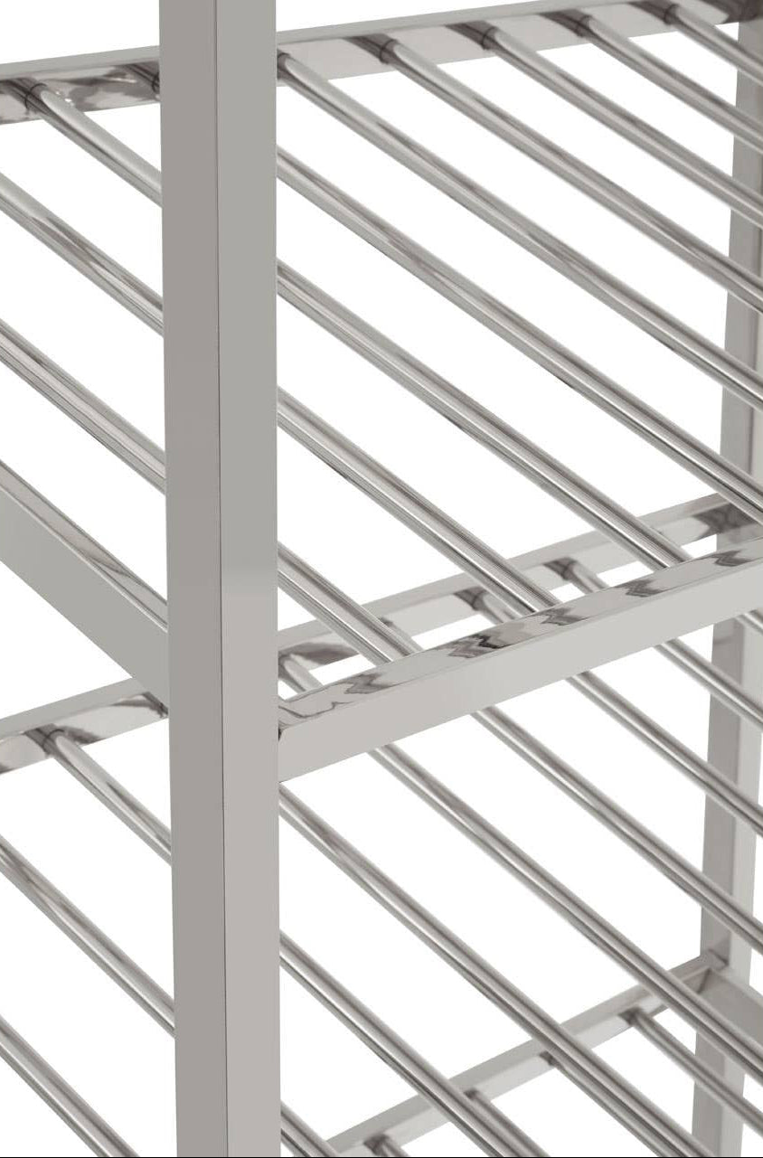 Piermount Metal shelf closeup with multiple shelves on a white background
